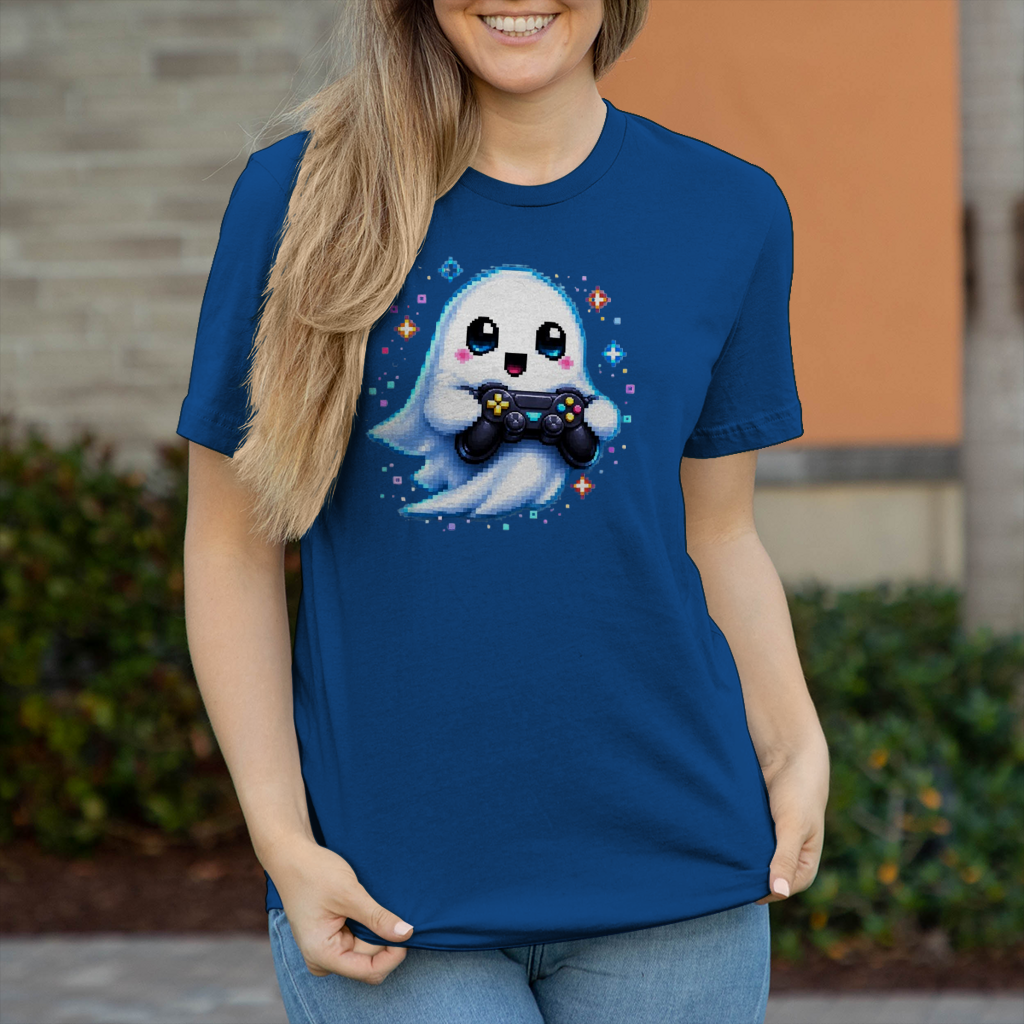 Damen T-Shirt Kleiner Geistermascot mit Spielcontroller