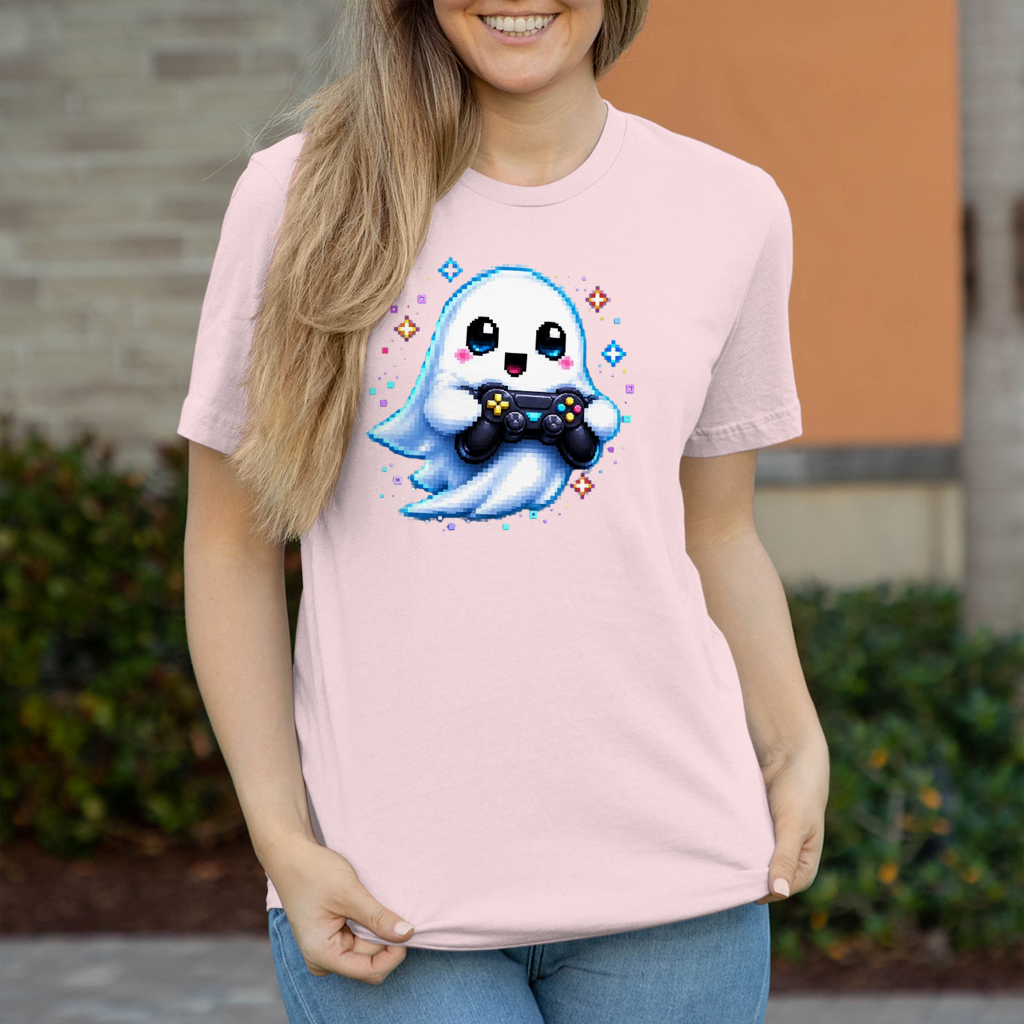 Damen T-Shirt Kleiner Geistermascot mit Spielcontroller