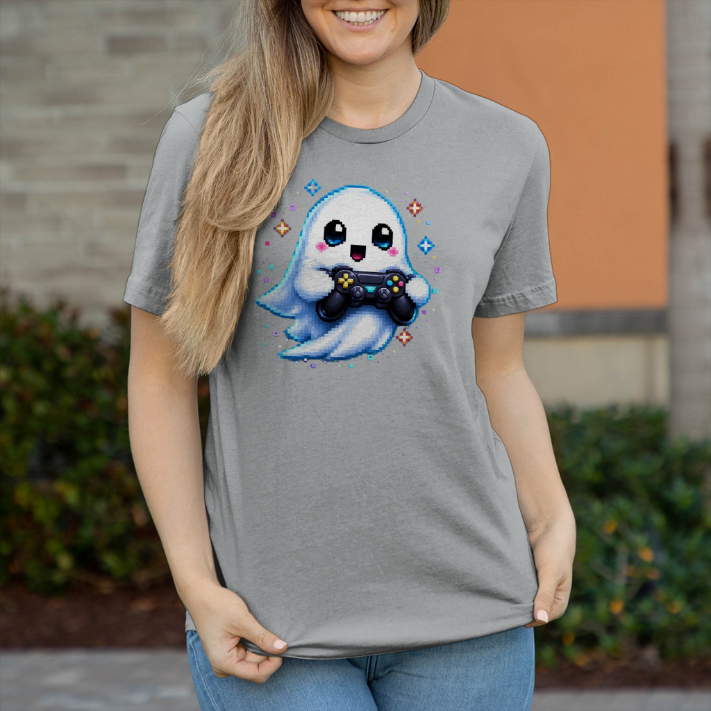 Damen T-Shirt Kleiner Geistermascot mit Spielcontroller