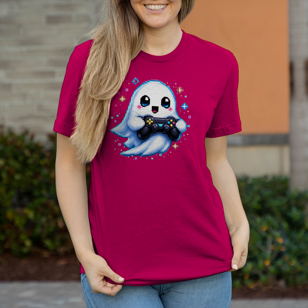 Damen T-Shirt Kleiner Geistermascot mit Spielcontroller