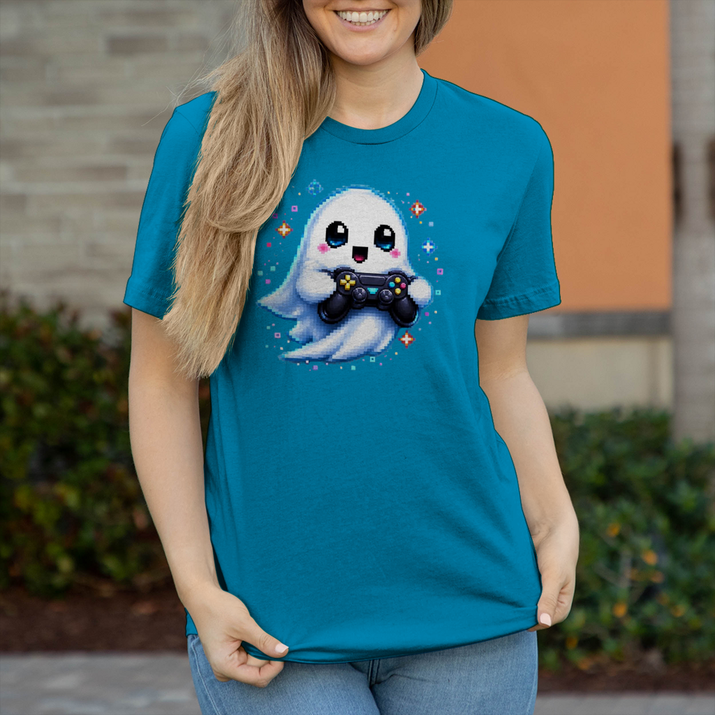 Damen T-Shirt Kleiner Geistermascot mit Spielcontroller
