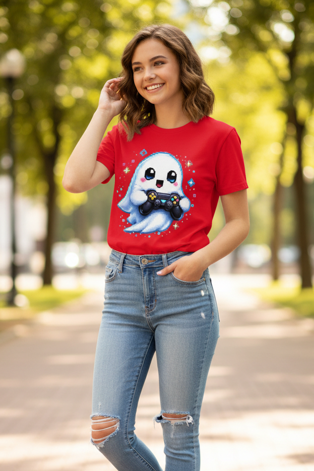 Kinder Basic T-Shirt Kleiner Geistermascot mit Spielcontroller