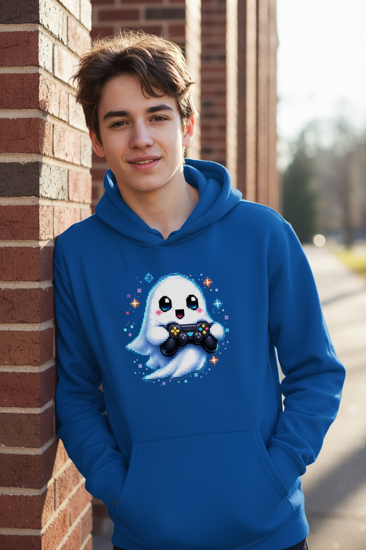 Kids Basic Hoodie Kleiner Geistermascot mit Spielcontroller