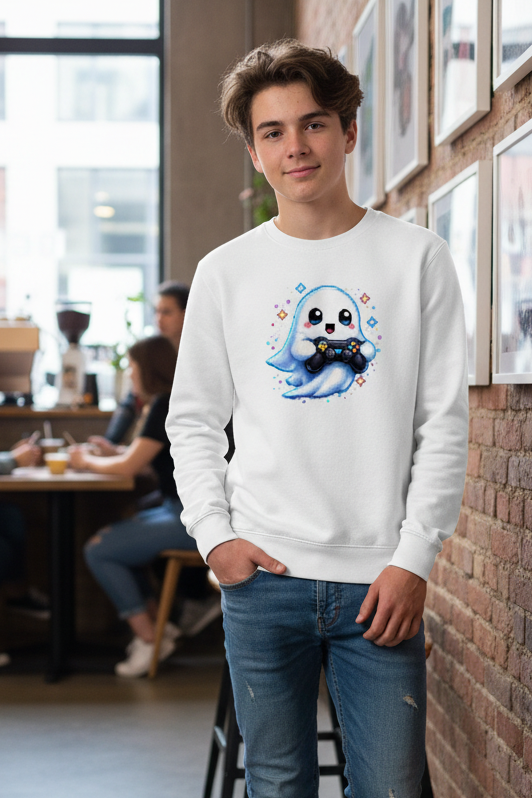 Kinder Sweatshirt Kleiner Geistermascot mit Spielcontroller