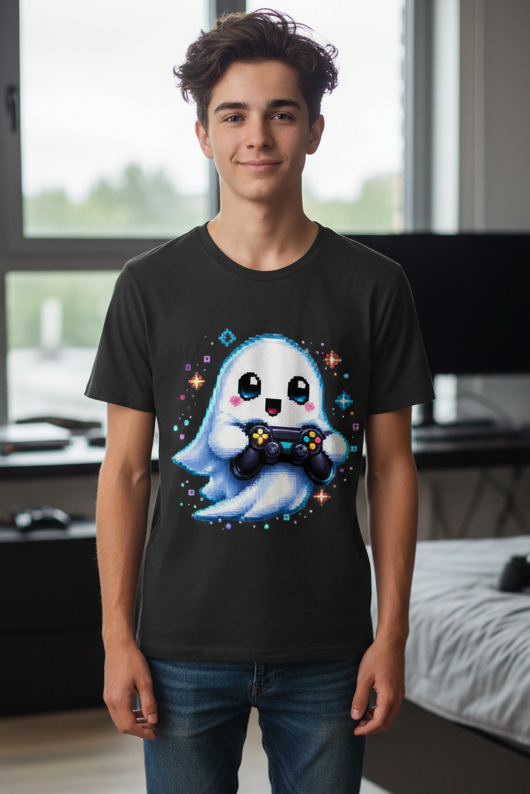 Kinder Basic T-Shirt Kleiner Geistermascot mit Spielcontroller