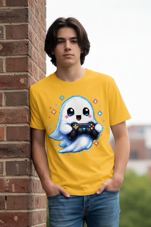 Kinder Basic T-Shirt Kleiner Geistermascot mit Spielcontroller