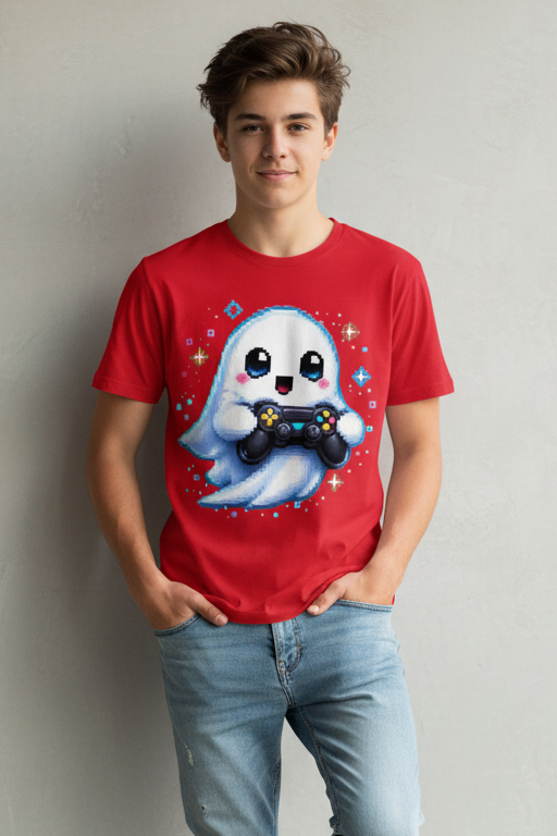 Kinder Basic T-Shirt Kleiner Geistermascot mit Spielcontroller