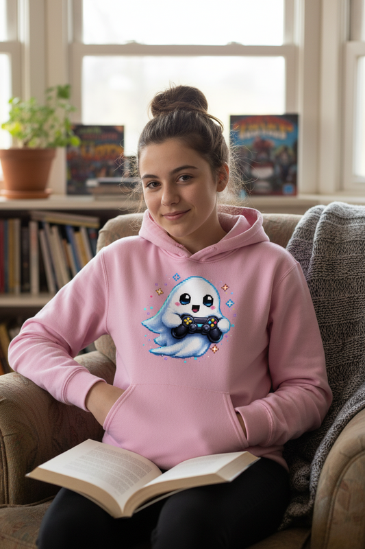 Kids Basic Hoodie Kleiner Geistermascot mit Spielcontroller