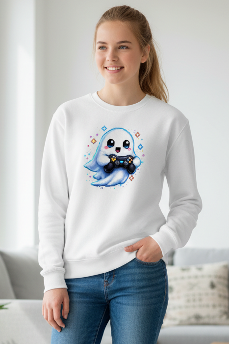 Kinder Sweatshirt Kleiner Geistermascot mit Spielcontroller