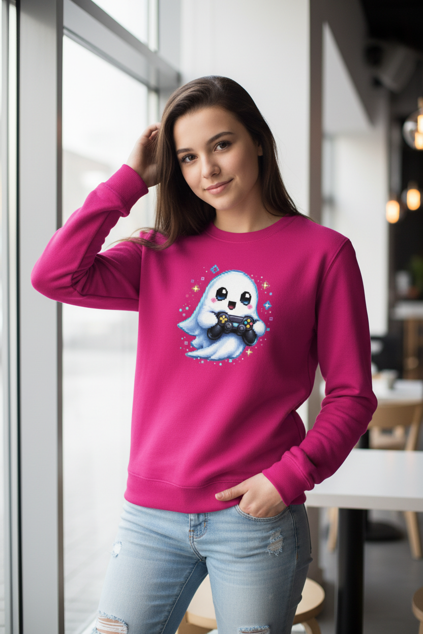 Kinder Sweatshirt Kleiner Geistermascot mit Spielcontroller