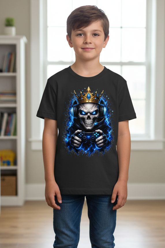 Kinder Basic T-Shirt Königlicher Gamer-Skelett-Maskottchen