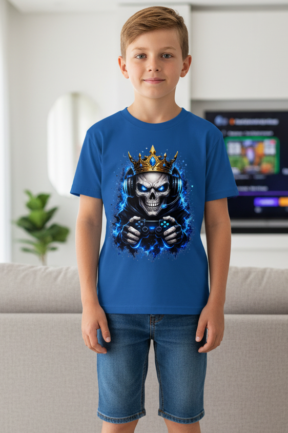 Kinder Basic T-Shirt Königlicher Gamer-Skelett-Maskottchen