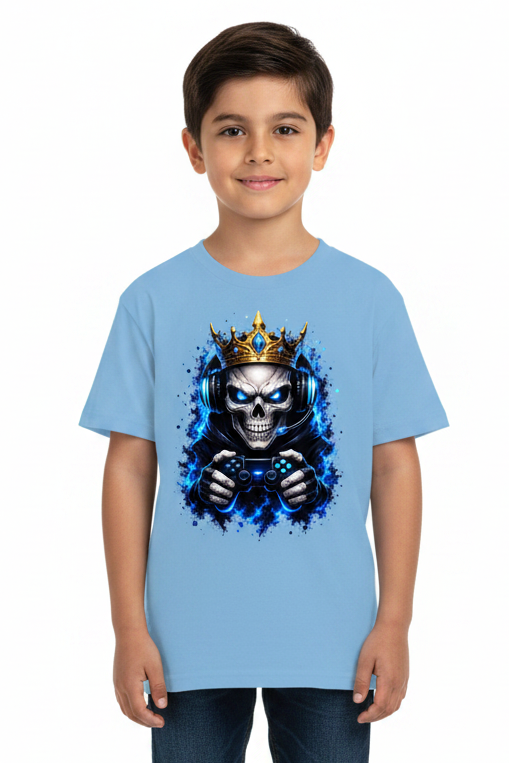 Kinder Basic T-Shirt Königlicher Gamer-Skelett-Maskottchen