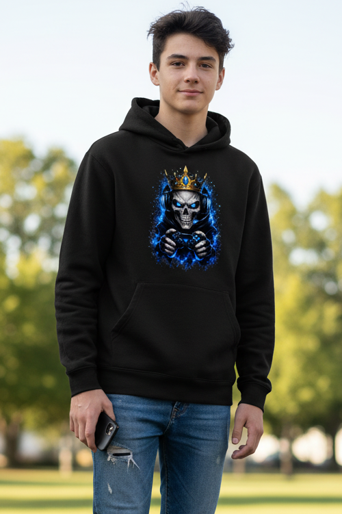 Kids Basic Hoodie Königlicher Gamer-Skelett-Maskottchen