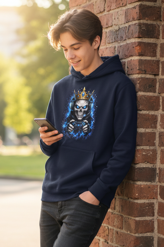 Kids Basic Hoodie Königlicher Gamer-Skelett-Maskottchen