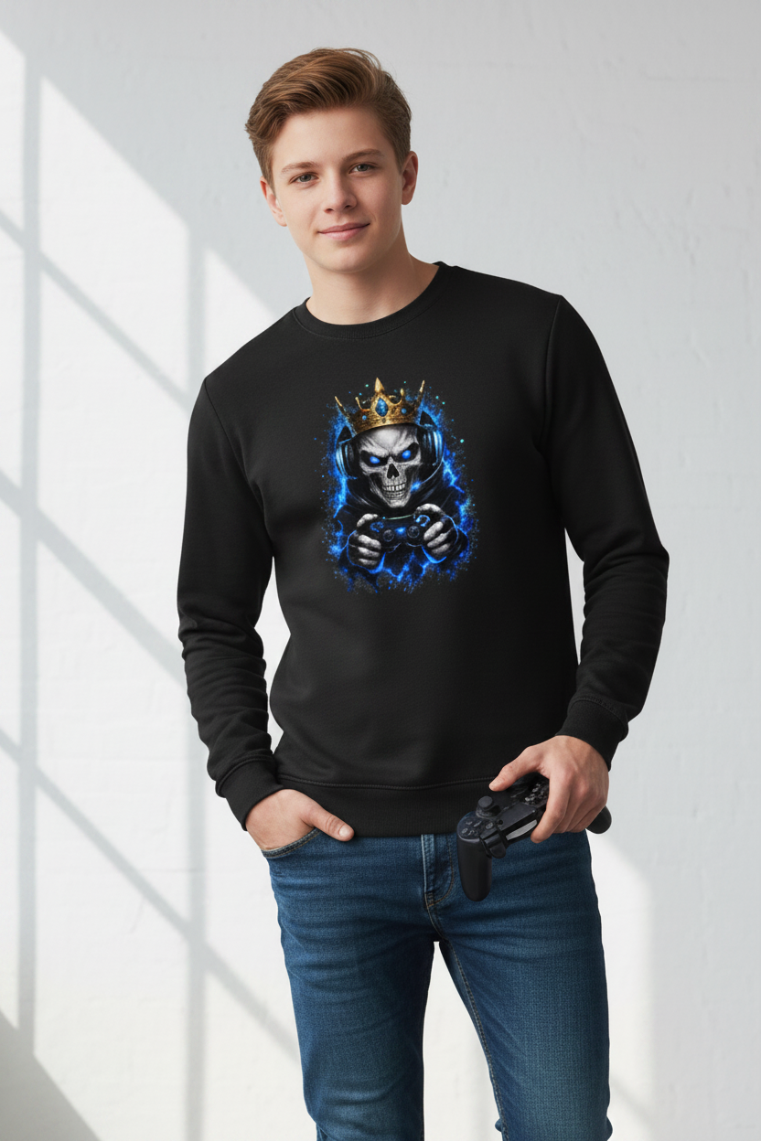 Kinder Sweatshirt Königlicher Gamer-Skelett-Maskottchen