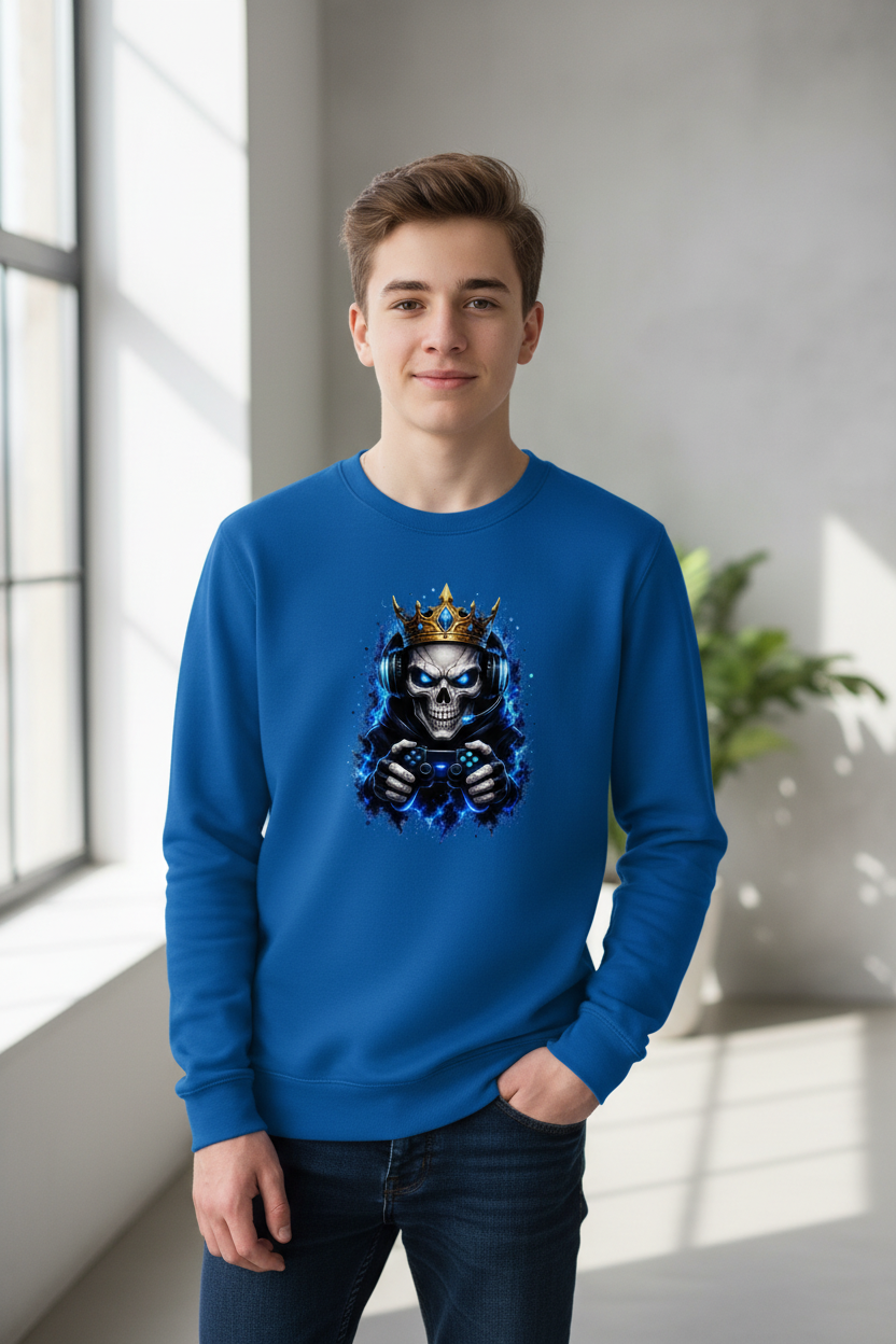 Kinder Sweatshirt Königlicher Gamer-Skelett-Maskottchen