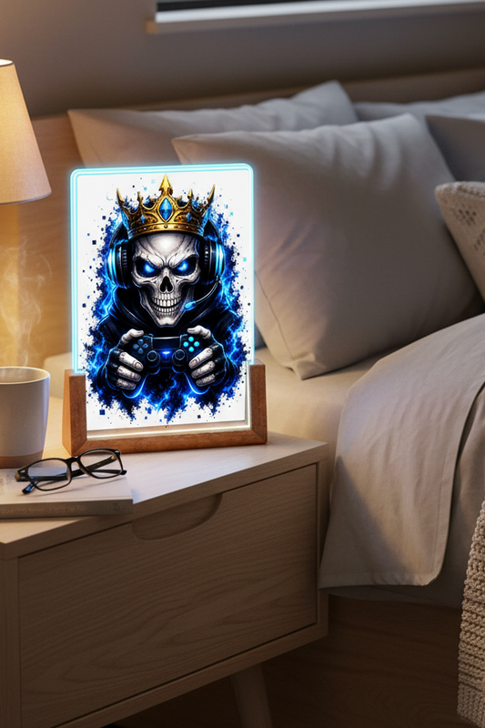 Beleuchteter Bilderrahmen Königlicher Gamer-Skelett-Maskottchen