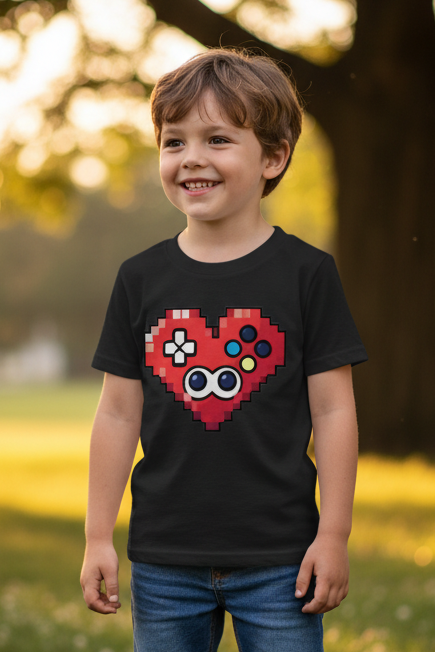 Kinder Basic T-Shirt Pixel Herz Controller