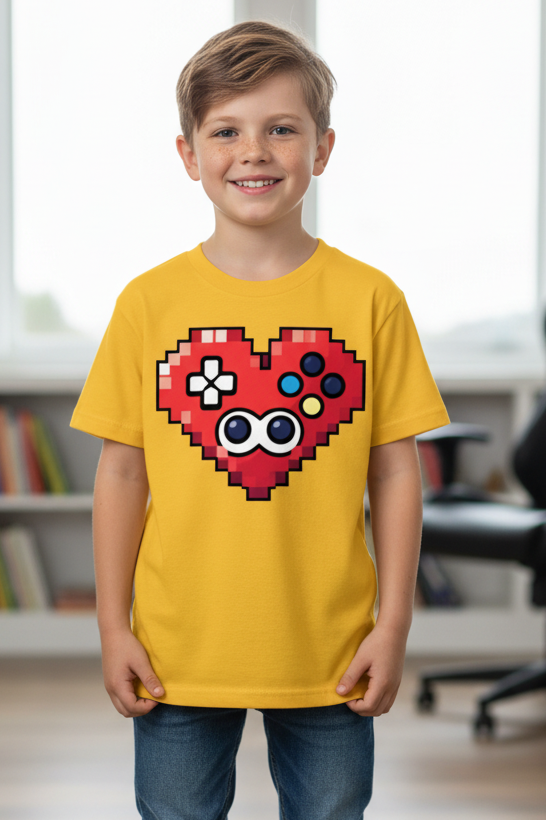 Kinder Basic T-Shirt Pixel Herz Controller