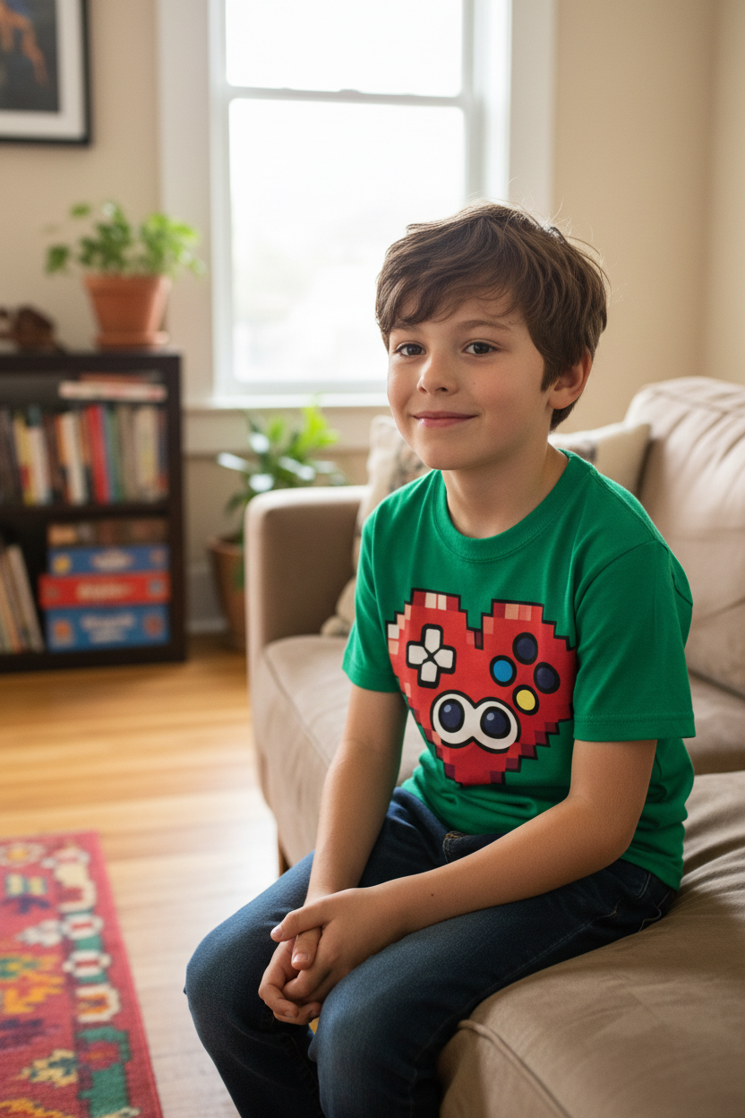 Kinder Basic T-Shirt Pixel Herz Controller