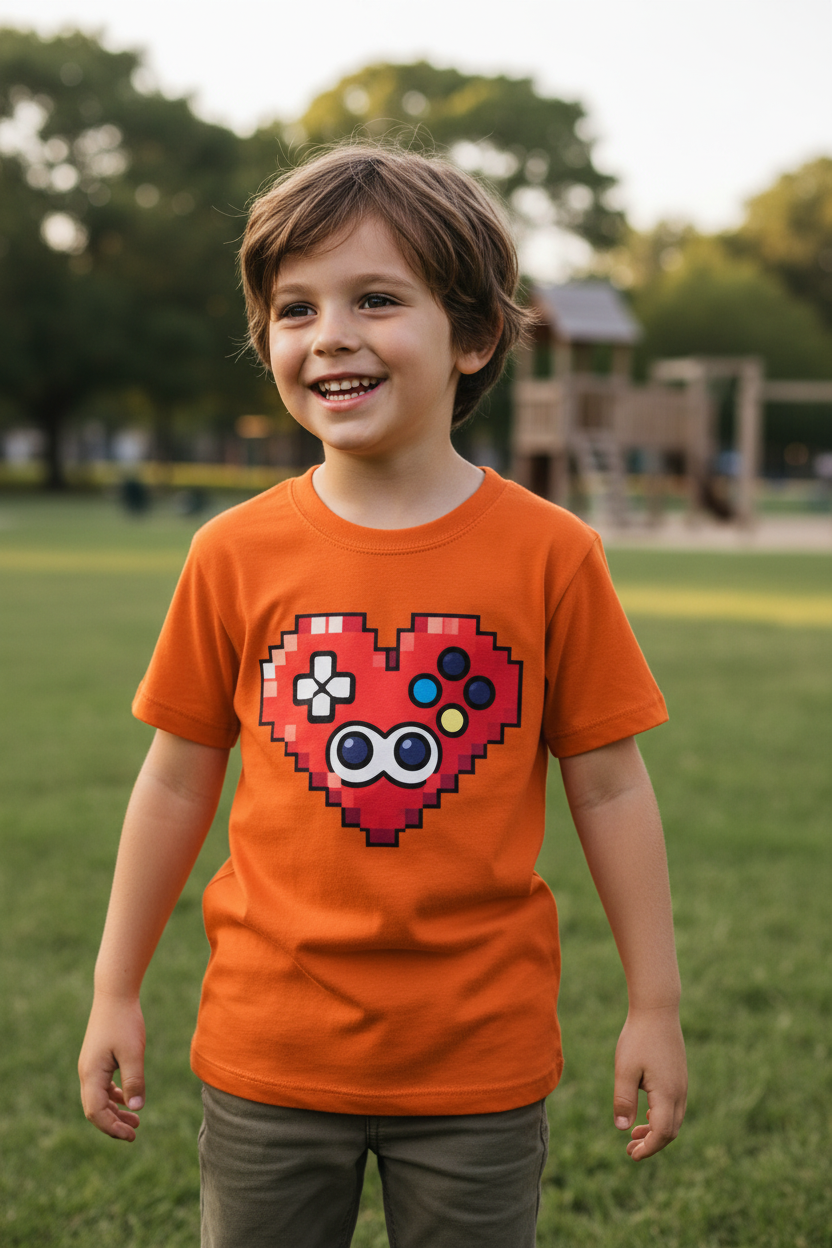 Kinder Basic T-Shirt Pixel Herz Controller
