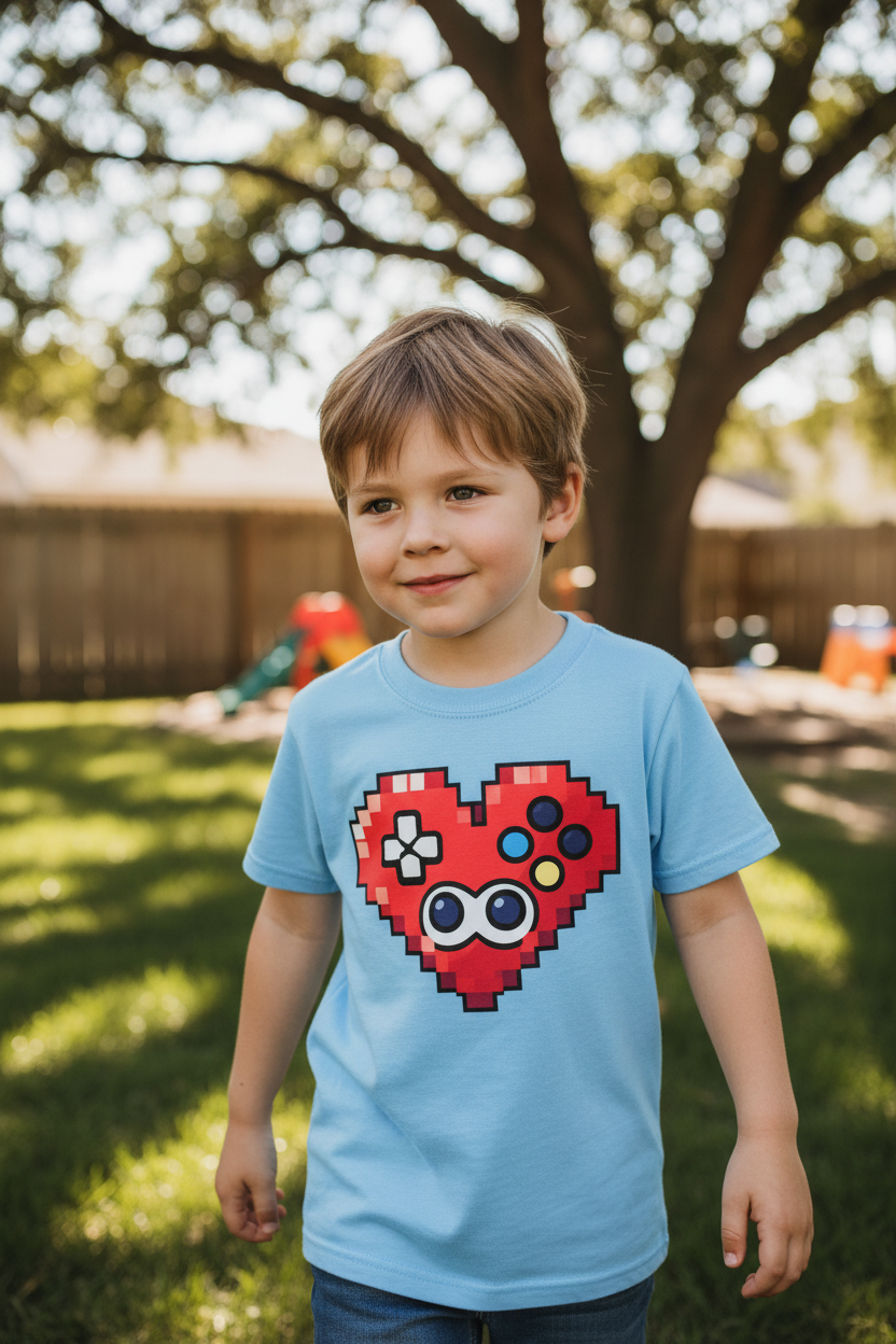 Kinder Basic T-Shirt Pixel Herz Controller