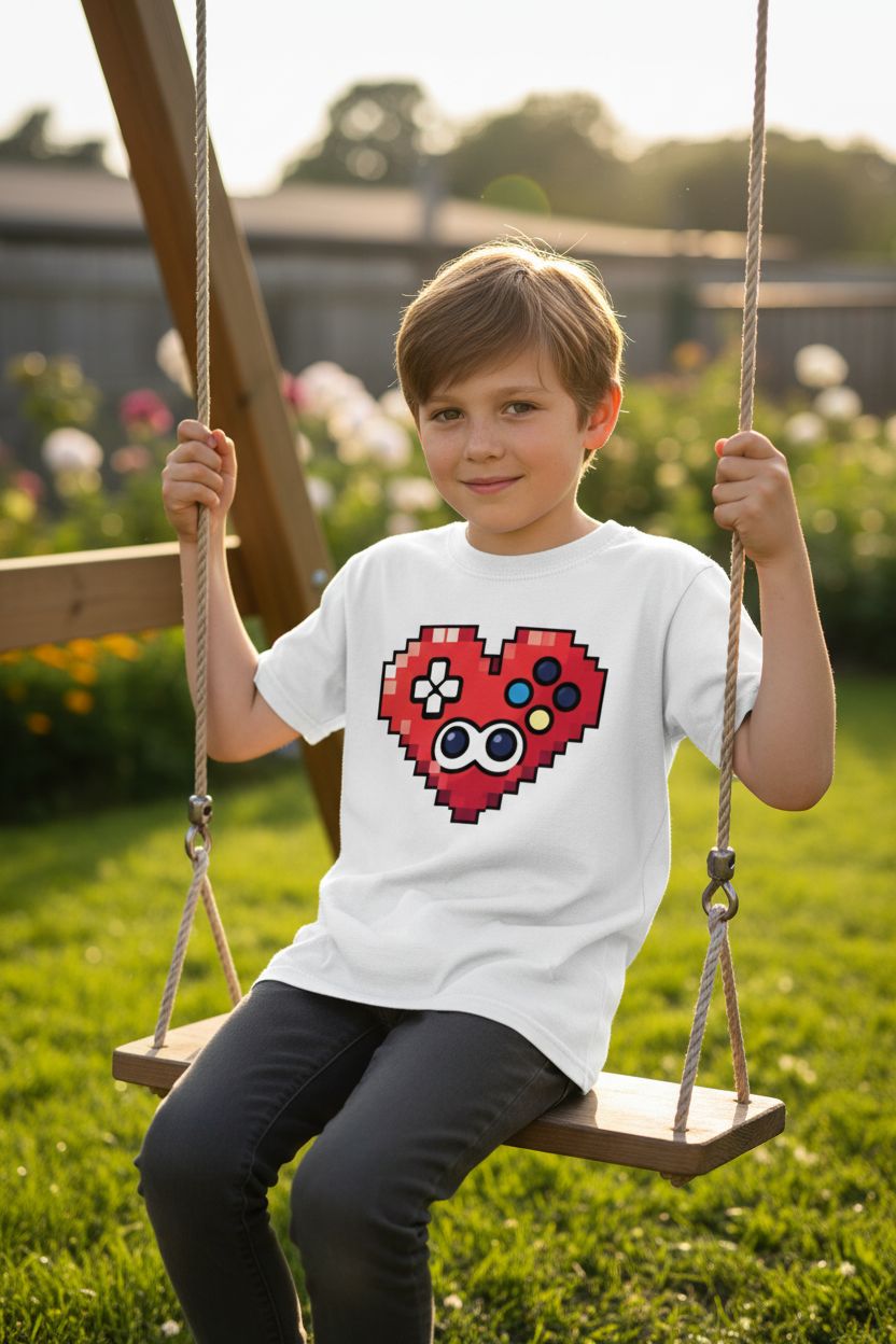 Kinder Basic T-Shirt Pixel Herz Controller
