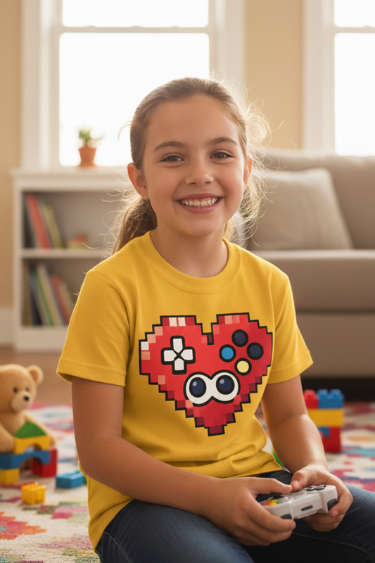 Kinder Basic T-Shirt Pixel Herz Controller