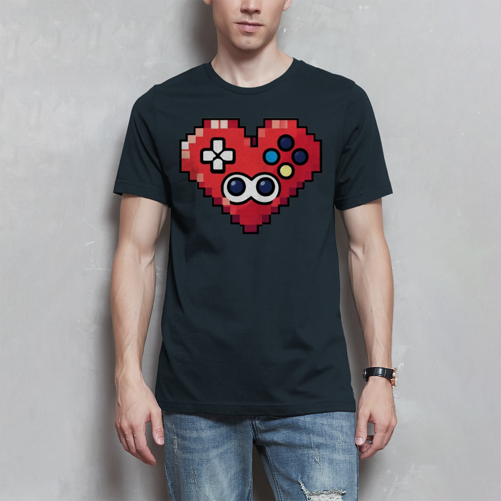 Herren T-Shirt Pixel Herz Controller