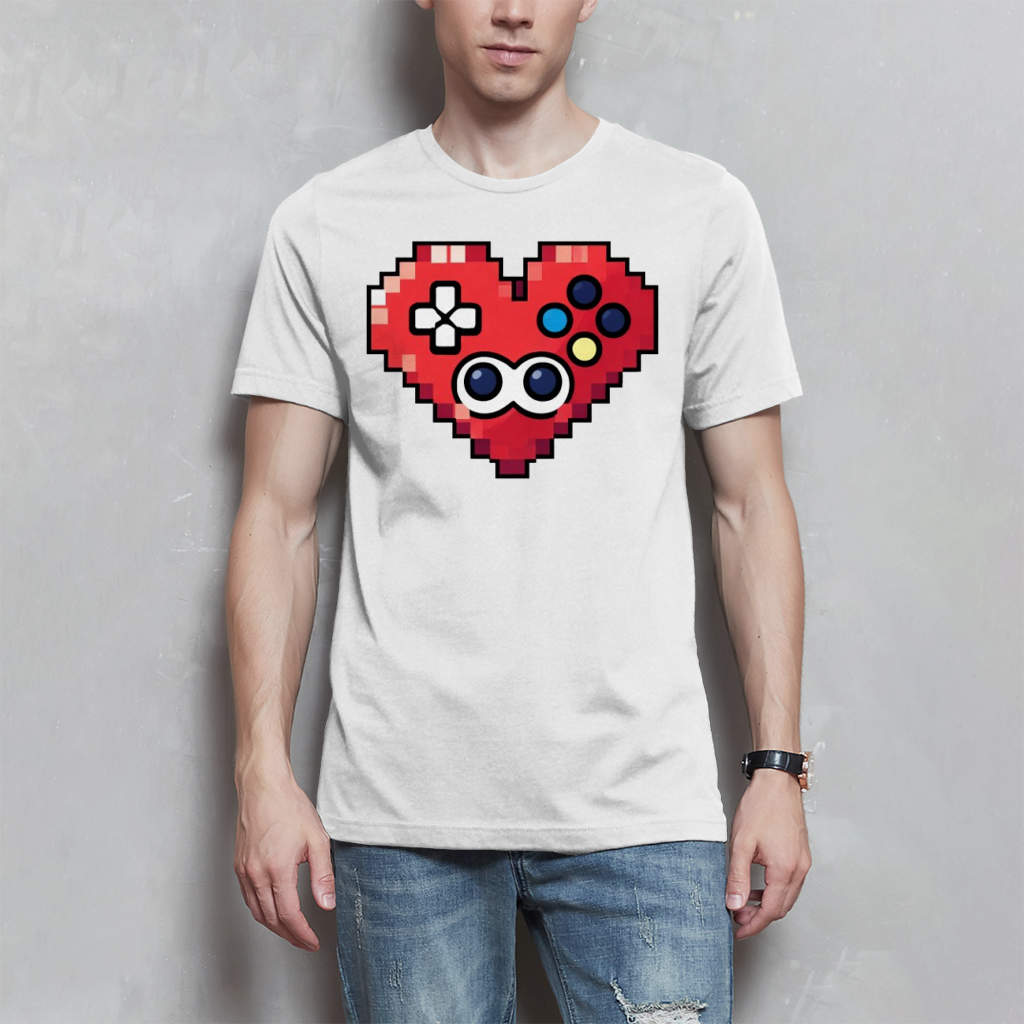 Herren T-Shirt Pixel Herz Controller