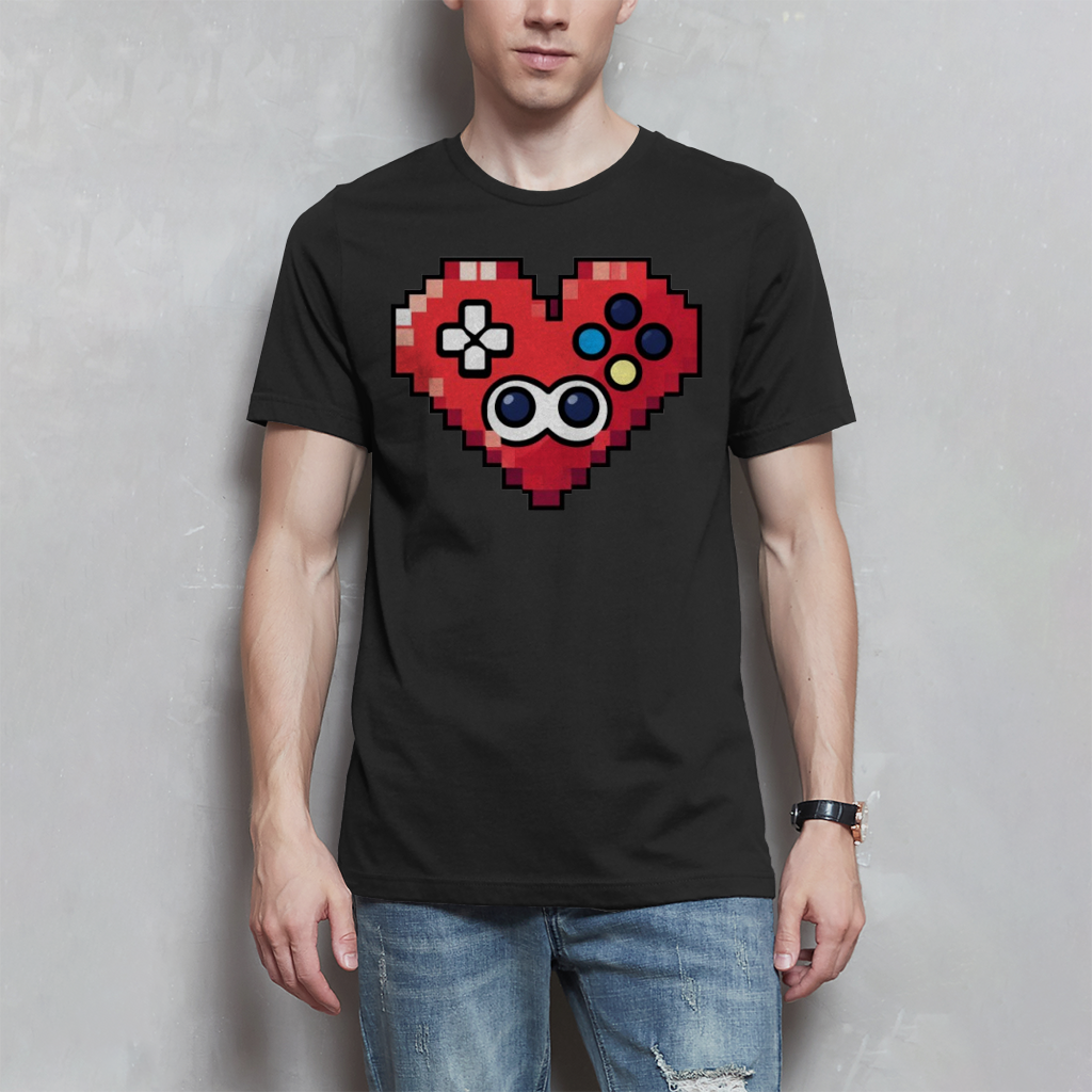 Herren T-Shirt Pixel Herz Controller