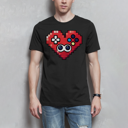 Herren T-Shirt Pixel Herz Controller