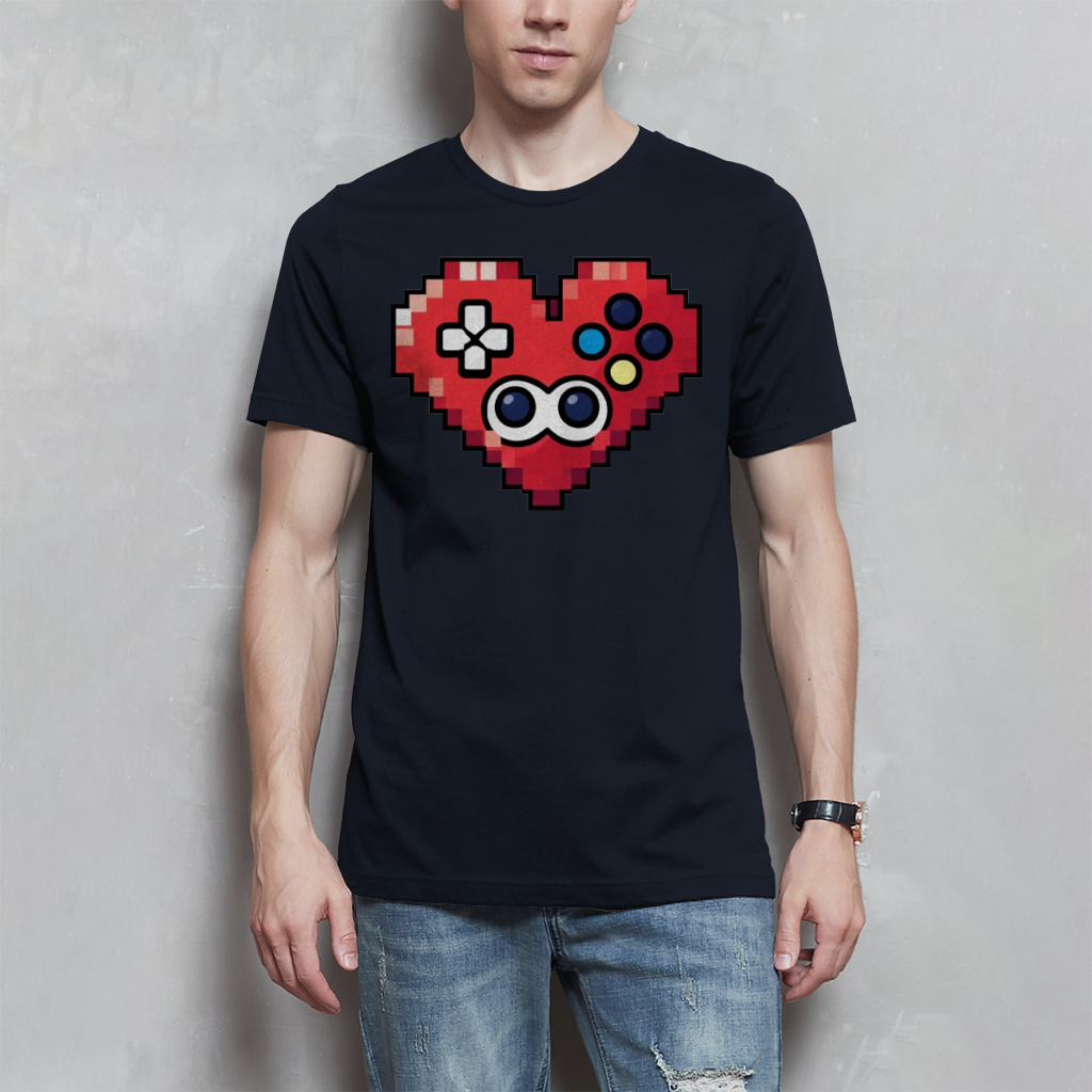 Herren T-Shirt Pixel Herz Controller