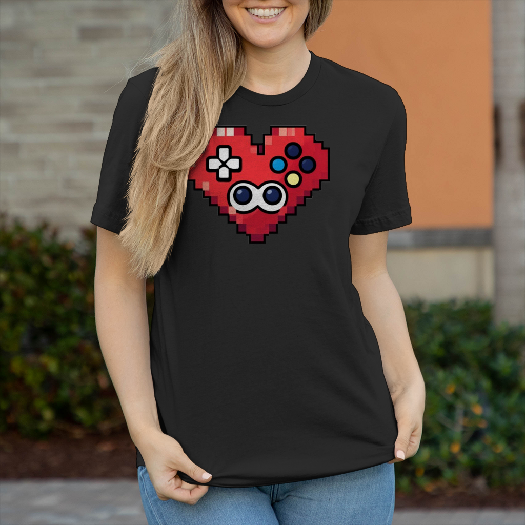 Damen T-Shirt Pixel Herz Controller