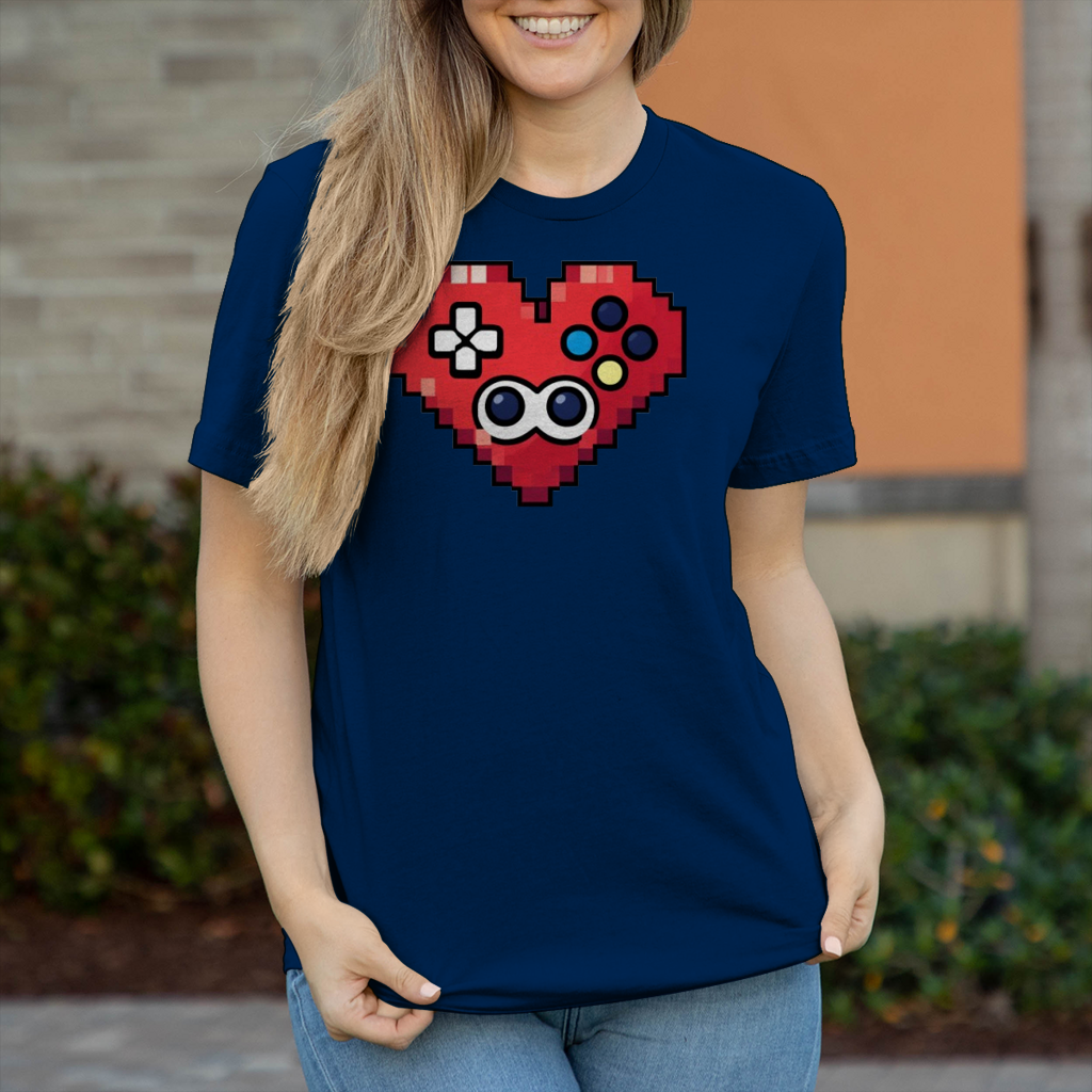 Damen T-Shirt Pixel Herz Controller