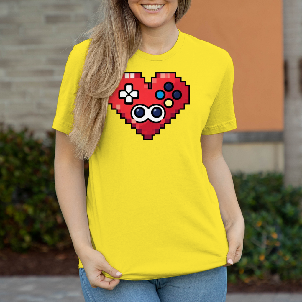 Damen T-Shirt Pixel Herz Controller