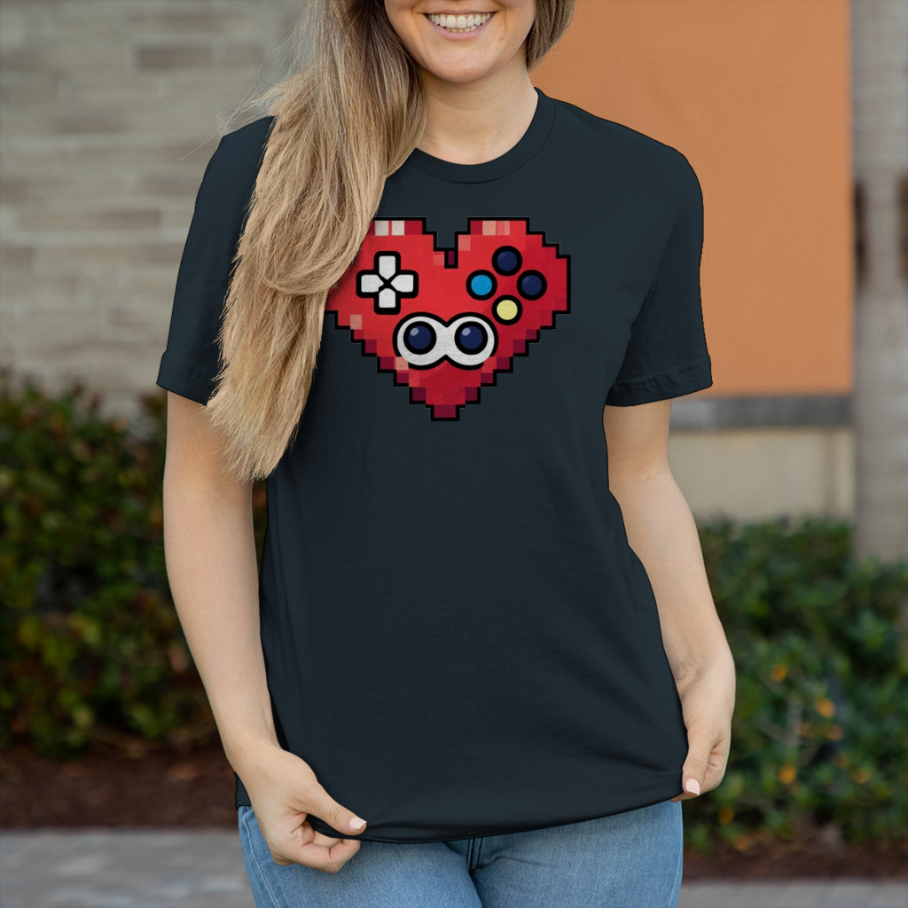 Damen T-Shirt Pixel Herz Controller