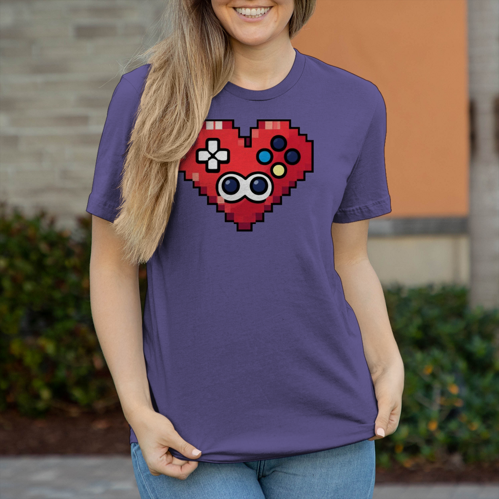 Damen T-Shirt Pixel Herz Controller