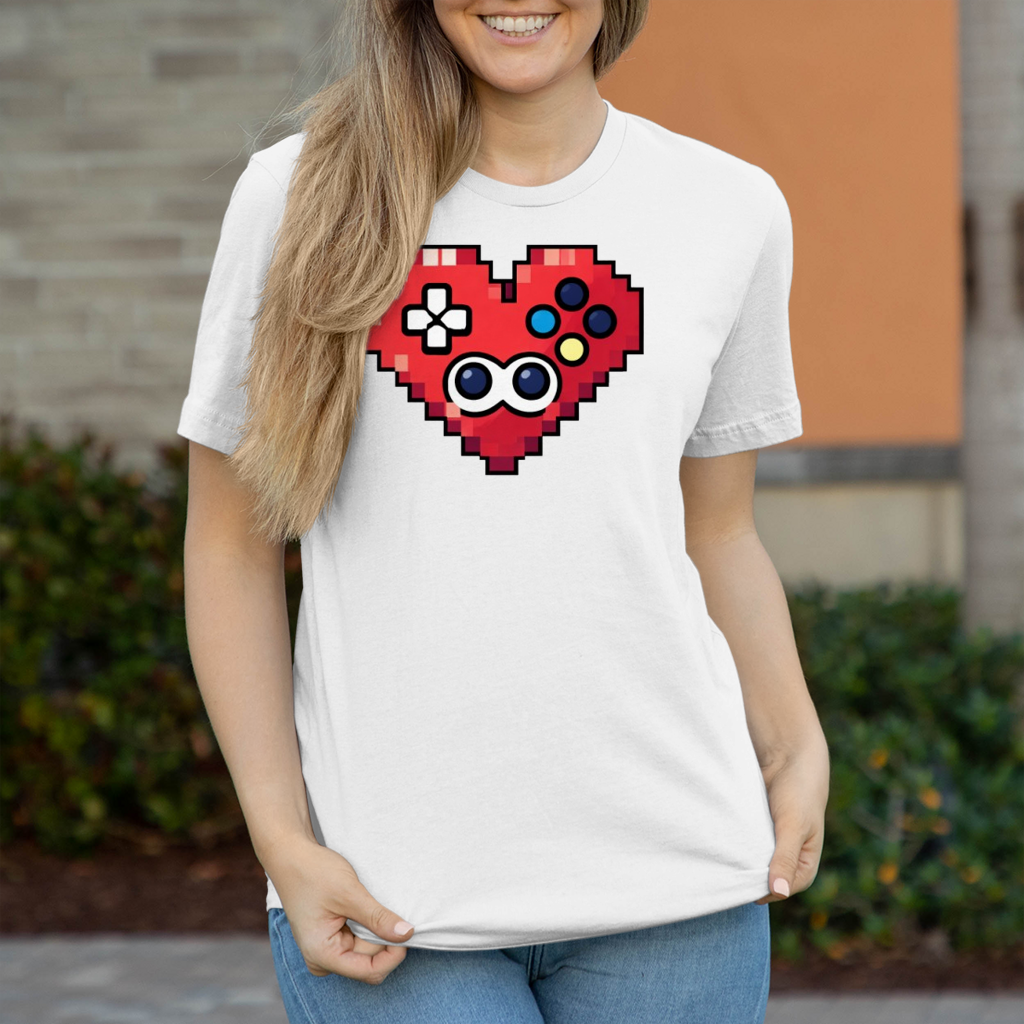 Damen T-Shirt Pixel Herz Controller