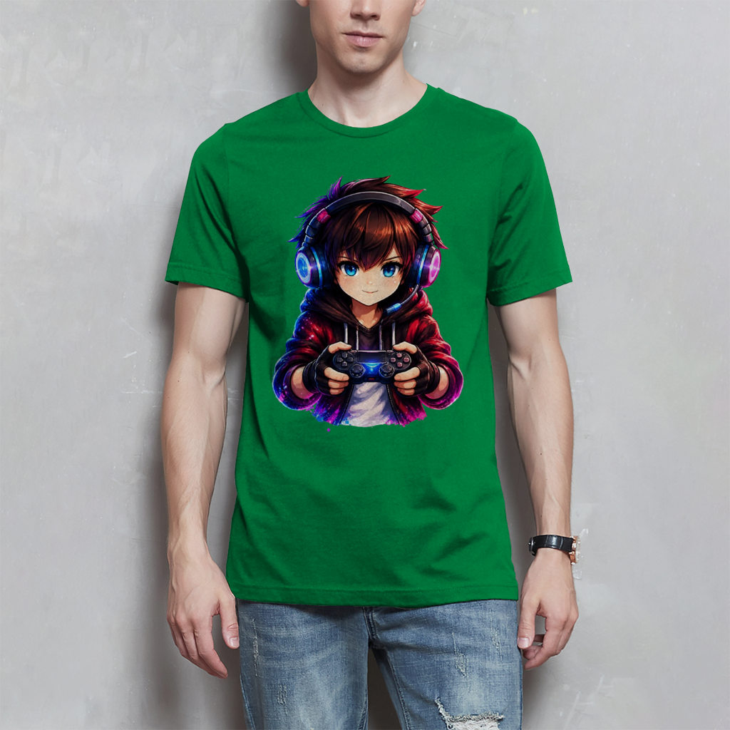 Herren T-Shirt Anime Gamer mit Neon-Lichtern
