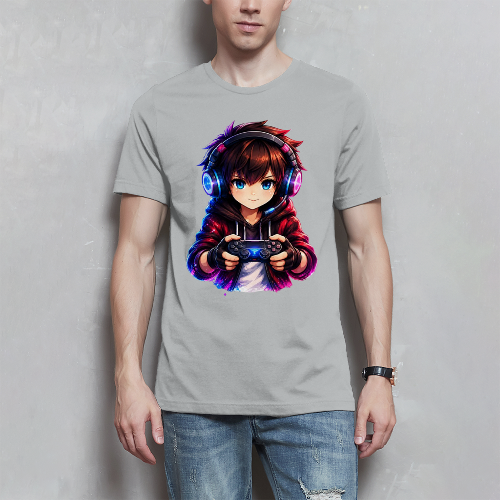 Herren T-Shirt Anime Gamer mit Neon-Lichtern