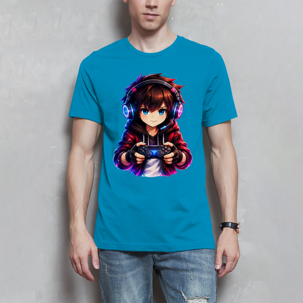 Herren T-Shirt Anime Gamer mit Neon-Lichtern