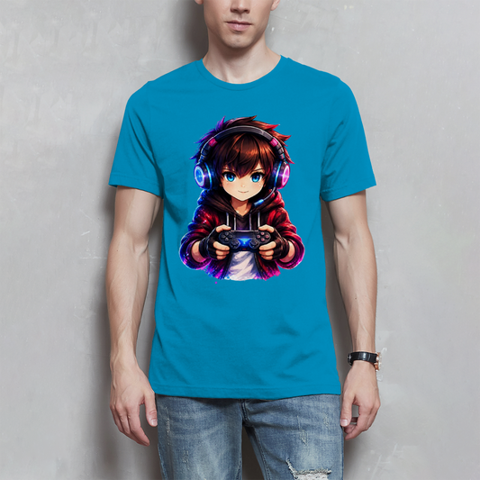 Herren T-Shirt Anime Gamer mit Neon-Lichtern