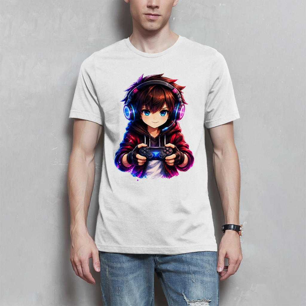 Herren T-Shirt Anime Gamer mit Neon-Lichtern