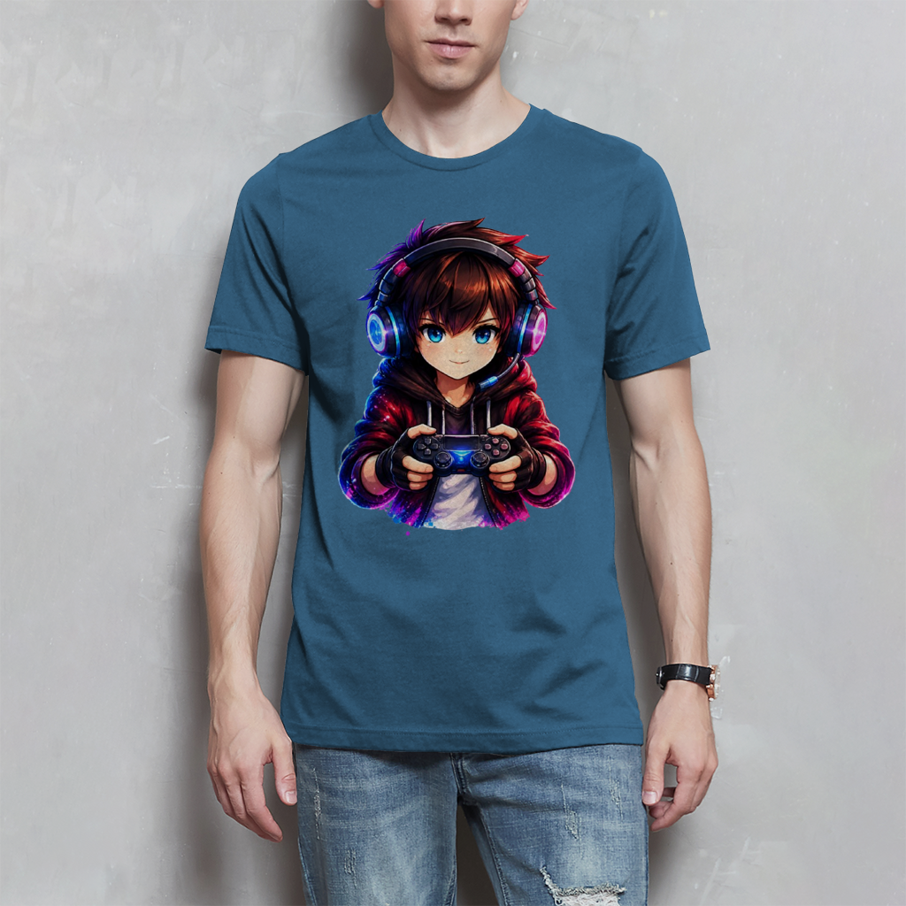 Herren T-Shirt Anime Gamer mit Neon-Lichtern