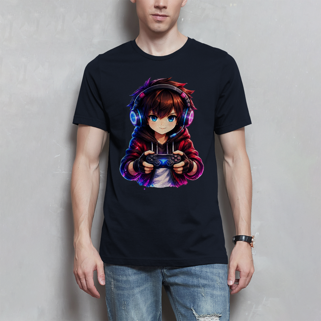 Herren T-Shirt Anime Gamer mit Neon-Lichtern