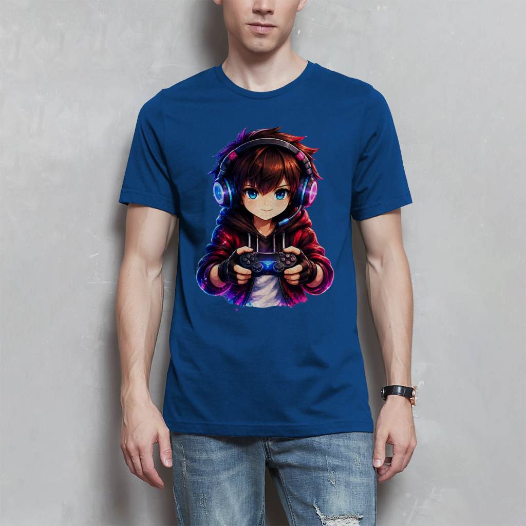 Herren T-Shirt Anime Gamer mit Neon-Lichtern