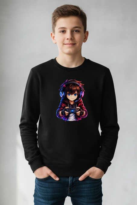 Kinder Sweatshirt Anime Gamer mit Neon-Lichtern