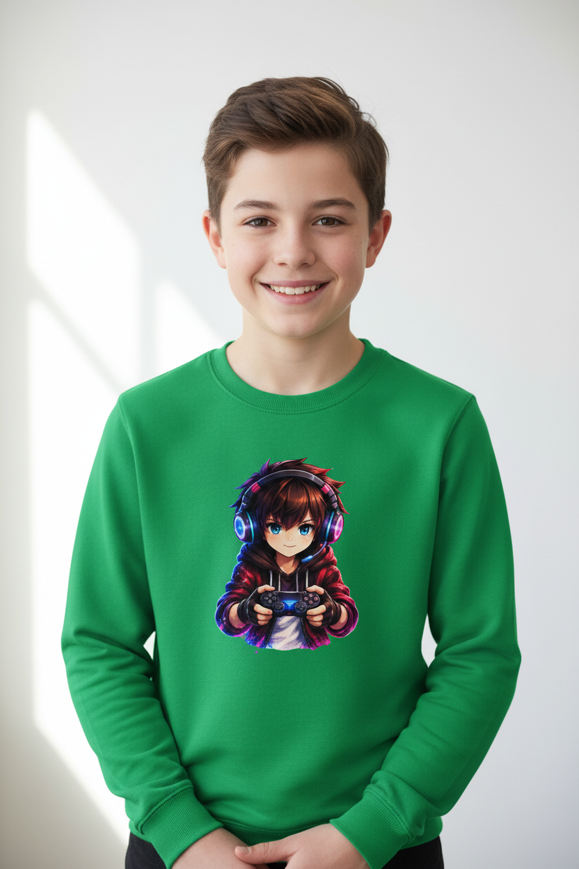 Kinder Sweatshirt Anime Gamer mit Neon-Lichtern